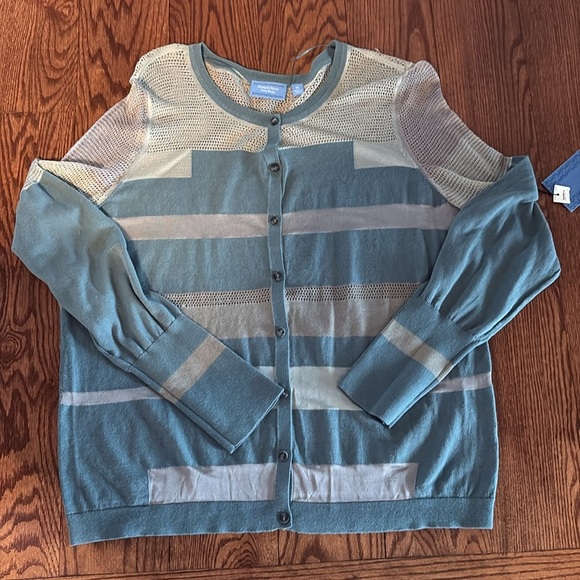 Vera wang NEW teal green gray partial sheer cardigan netting mesh / button up XL - Picture 14 of 14